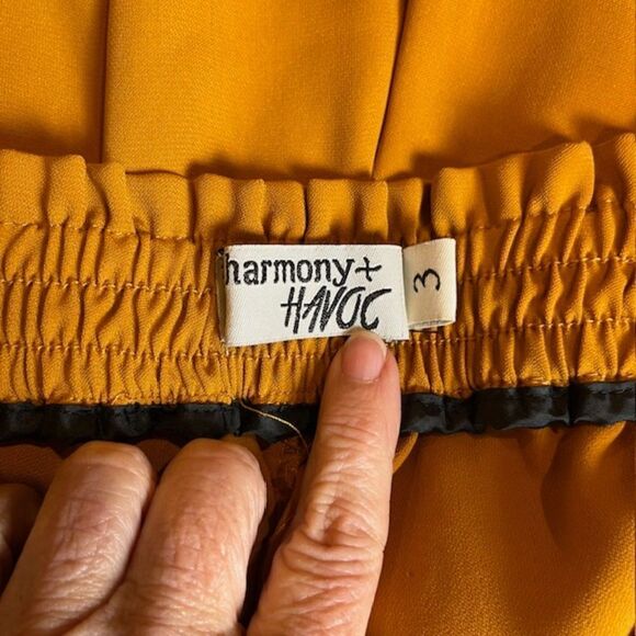 Harmony & Havoc Wide Leg Pants Mustard Yellow Gold Elastic / Tie Waist Size 3 - Picture 9 of 11